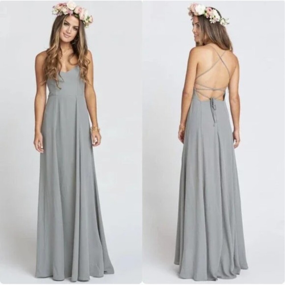 SMYM Godshaw Goddess Gown Large Soft Charcoal Crisp Gray Lace Up Back Bridesmaid